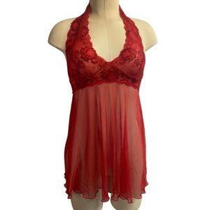 Victoria Secret red negligee. Beautiful halter nighty, lacy and sheer. Womens XS
